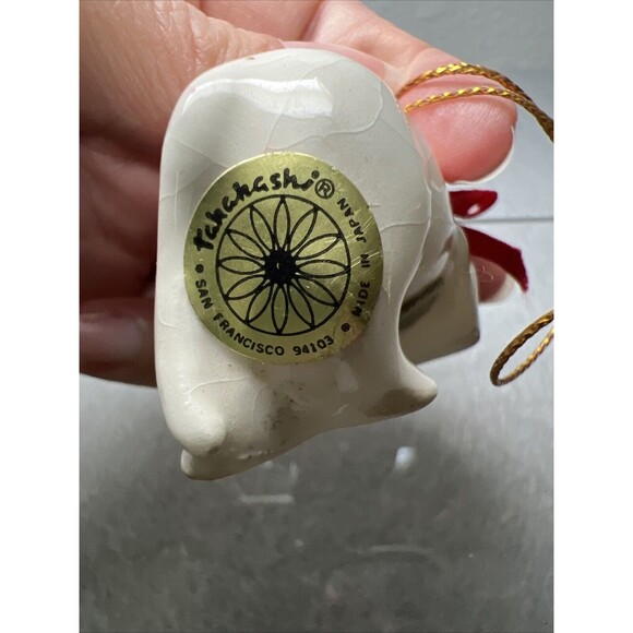 Vintage Takahashi White Porcelain Cat Figurine Christmas Ornament Japan Small - Picture 3 of 7